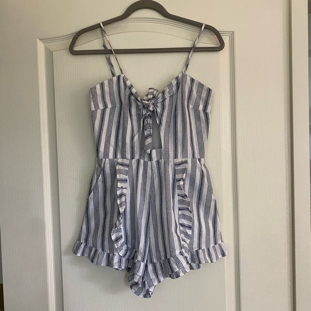 Blue stripped cutout romper